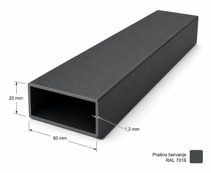 Aluminium fence slate 80 x 20 x 1.2 mm, D.1.8 m